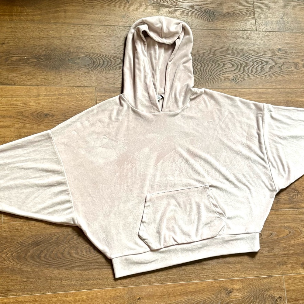 American Eagle Velour Dolman Sleeve Hoodie | Oversized Crop Sweatshirt - Picture 3 of 6